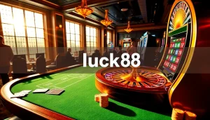 Engaging casino players at a roulette table with luck8 branding, capturing the thrill of gaming.