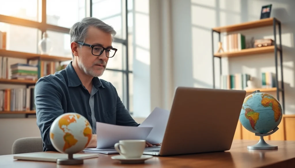 Certified translator working diligently in a modern office environment.