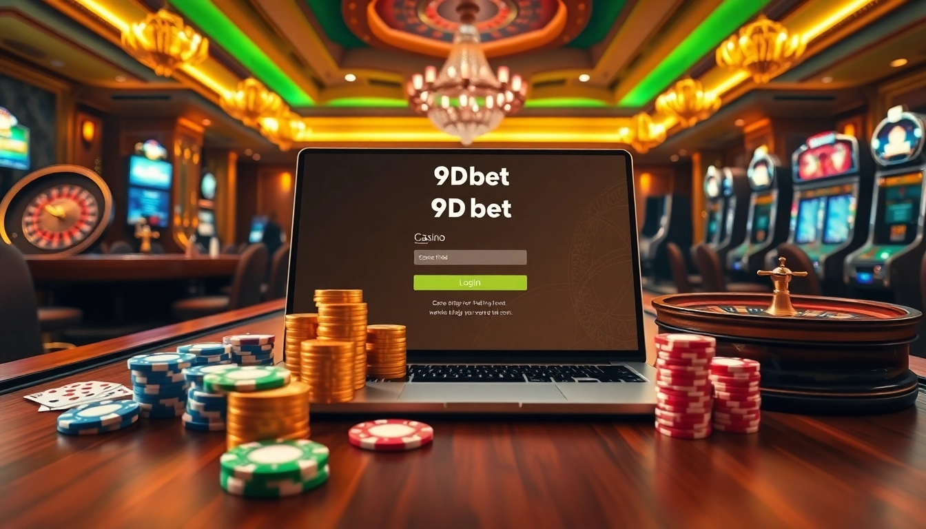 Engage with the 9Dbet Login interface amidst vibrant casino elements.