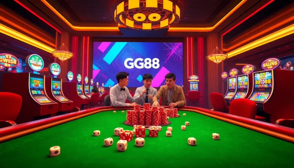Exciting GG88 online casino scene showcasing vibrant tables and slot machines.