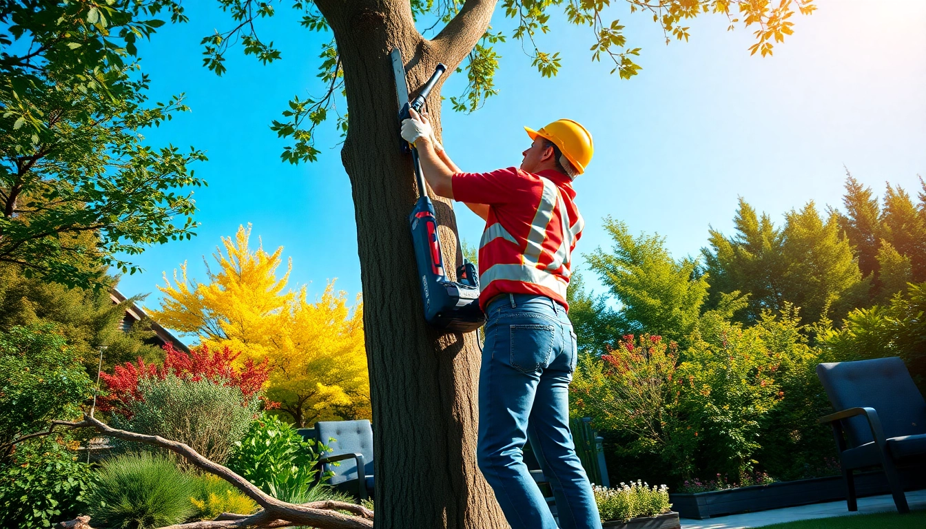 Action shot of the best electric pole saw trimming branches in a vibrant garden, showcasing its efficiency and design.