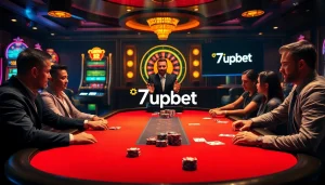 Engage with the gaming excitement at 7upbet's luxurious poker table.