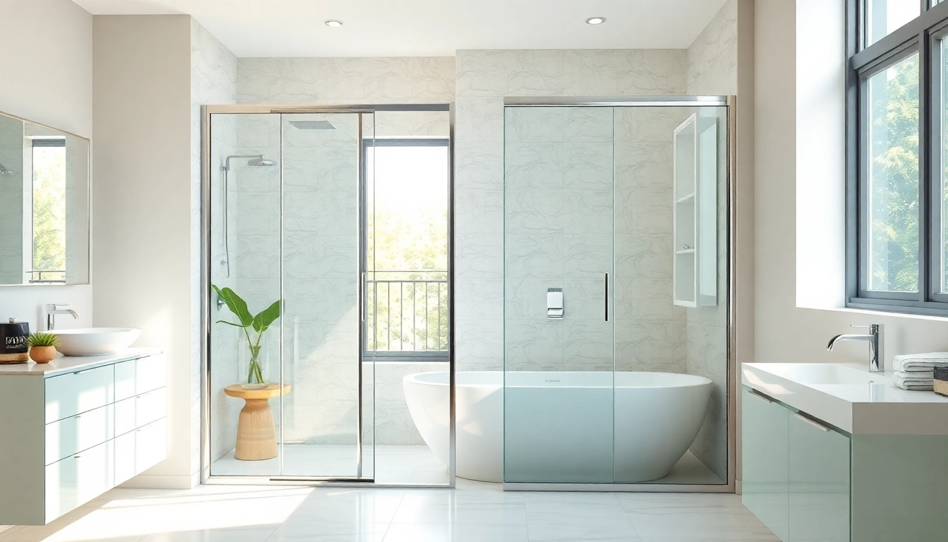 Showcase glass shower sliding doors highlighting elegance and modern design in a stylish bathroom.