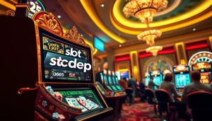 Pemain bersemangat menikmati pengalaman Slot Depo 5K di kasino mewah, menonjolkan aksi permainan yang mendebarkan.