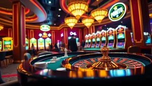Experience thrilling gameplay at https://www.bdjl.win/ with vibrant casino elements like Roulette, Poker chips, and Slot machines.