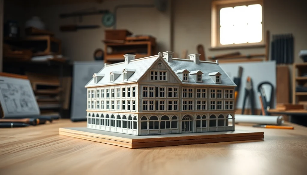 Architekturmodellbau Kiel: Detailliertes Architekturelement in einem kreativen Arbeitsumfeld.