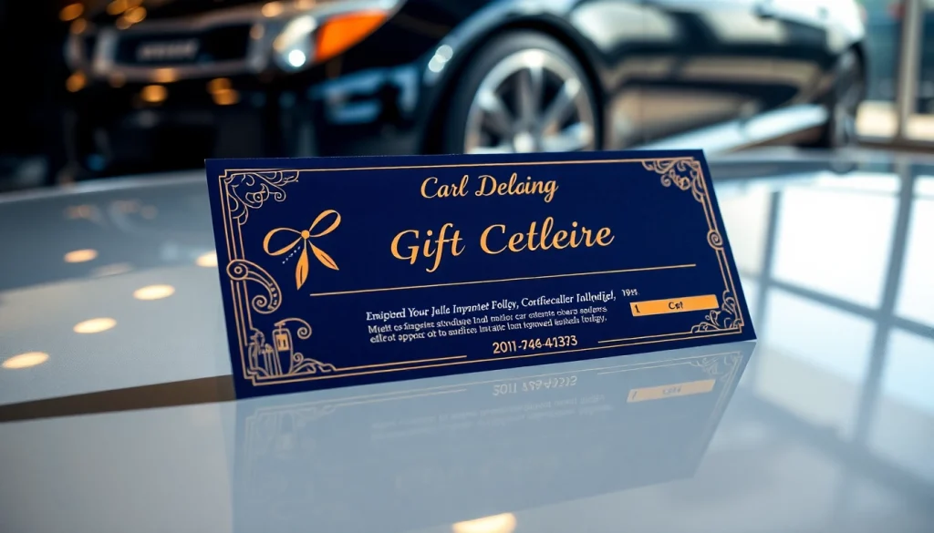 Elegant car detailing gift certificate displayed with a luxury car for gifts.