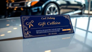 Elegant car detailing gift certificate displayed with a luxury car for gifts.