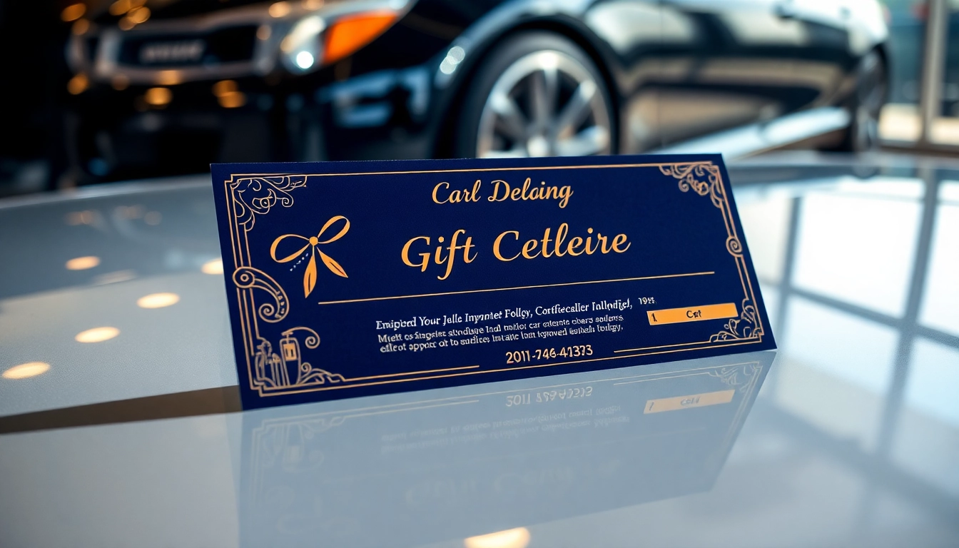 Elegant car detailing gift certificate displayed with a luxury car for gifts.