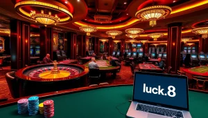Experience the thrill of gambling at Luck8 with engaging poker tables and vibrant slot machines.