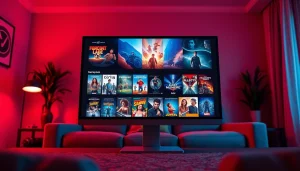 Zonafilm streaming platform interface showcasing latest movies in a cozy setting.