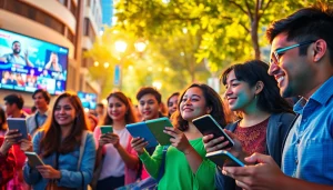 Community enjoying digital entertainment on Lauthaitv devices in an urban setting