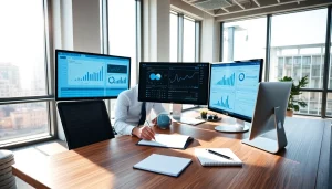 Engaging scene of business automation experts near me collaborating in a bright office environment.