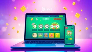 Exciting scene showcasing the Jalwa lottery gaming experience on various devices, highlighting ease of access and vibrant rewards.