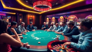 Players enjoying an exciting game at the poker table in a luxurious casino featured on https://okwin.blog.