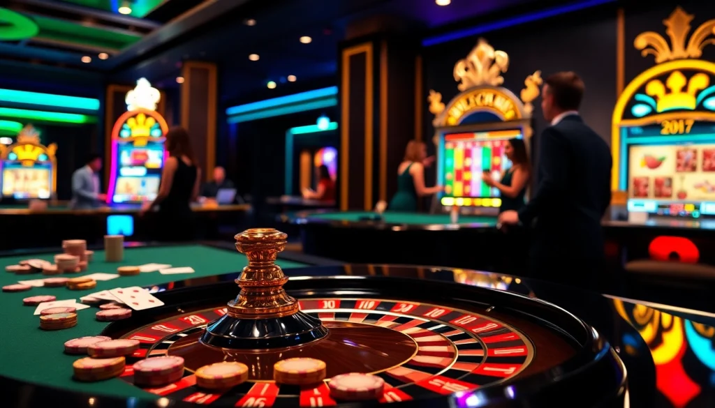 Experience the thrill of gambling at https://xx88.nl/ with an exciting casino scene featuring roulette and slot machines.