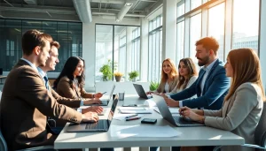 Sales professionals collaborating in an office, illustrating how to find good sales jobs effectively.