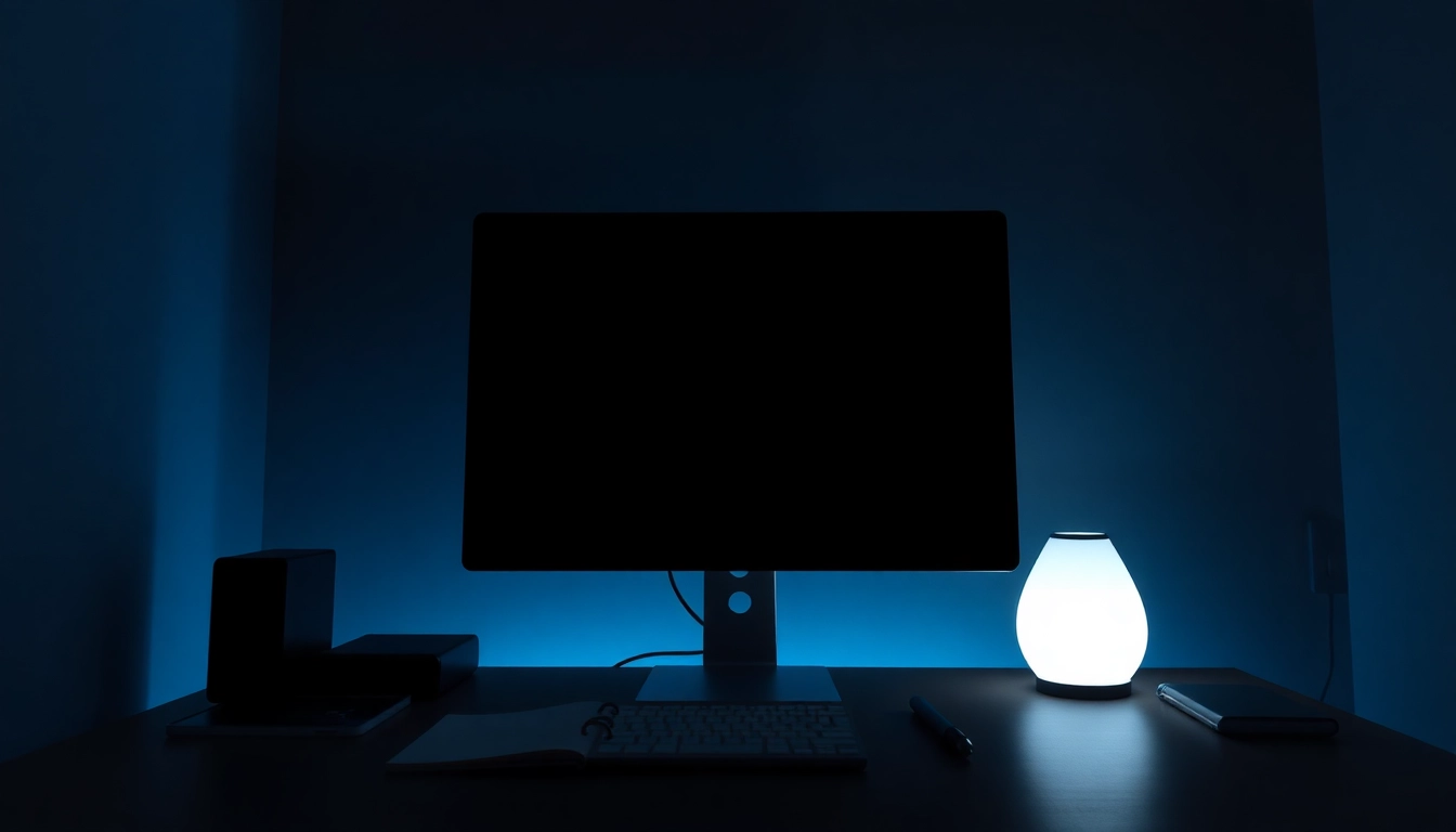 schermo nero displayed on a computer screen in a minimalist workspace for focus and relaxation