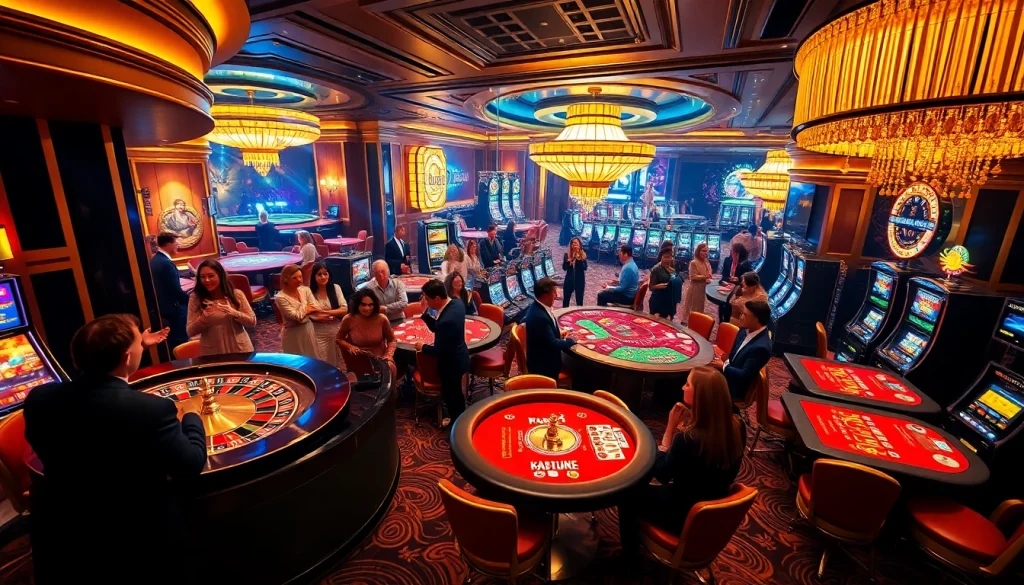 Nohu90 players enjoying the excitement of various casino games in a luxurious setting