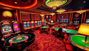 Experience the thrill of immersive gambling at https://nk88net.com/ with a vibrant casino scene featuring roulette and poker.