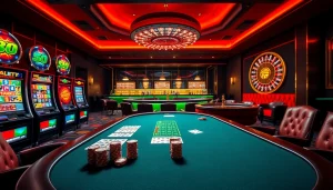 Experience vibrant action at hbbet casino with poker chips and roulette wheel in a luxurious setting.