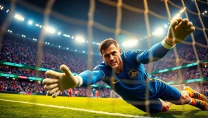 Goalkeeper making a breathtaking save during a match, enhancing the thrill of บานผลบอล.