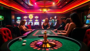 Experience excitement at the top club poker table with vibrant chips and cards in play.