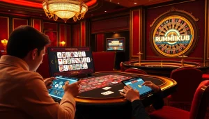 Engage in רמיקוב אונליין with a vibrant casino atmosphere, showcasing thrilling gameplay and luxurious game interface.