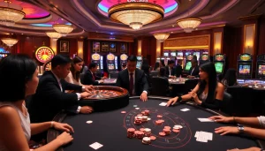 Engaged players at an upscale casino table, showcasing the excitement of OK365 gaming experience.