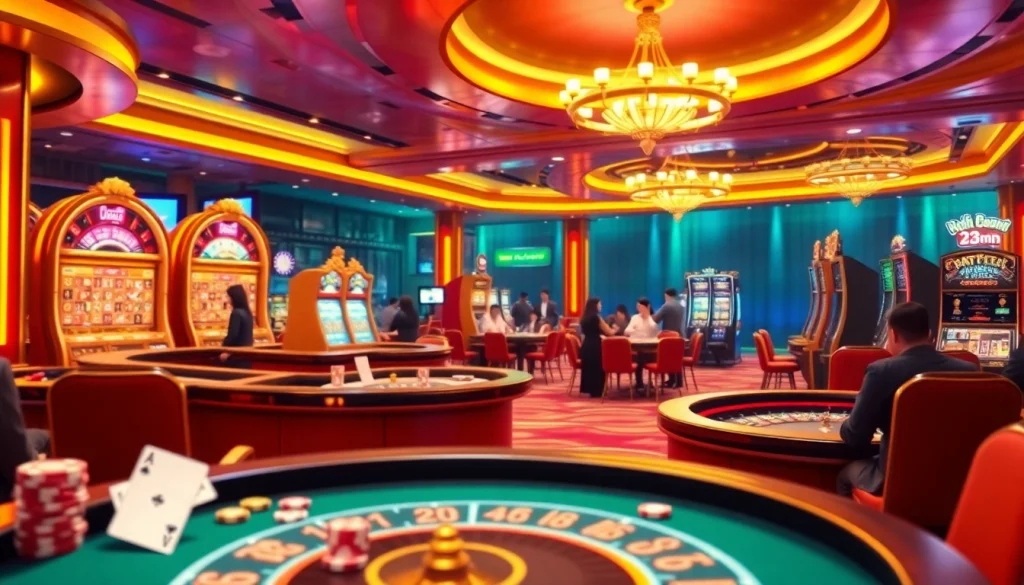 Engaged players at nhà cái 32win enjoying a thrilling casino experience with vibrant gaming elements.