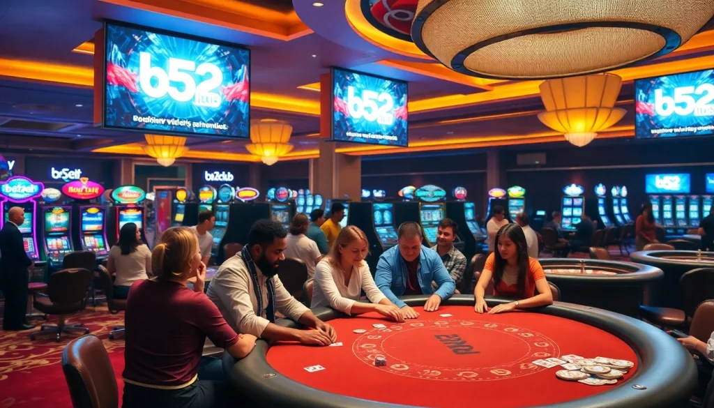 Players enjoying various games at b52club casino in a vibrant atmosphere
