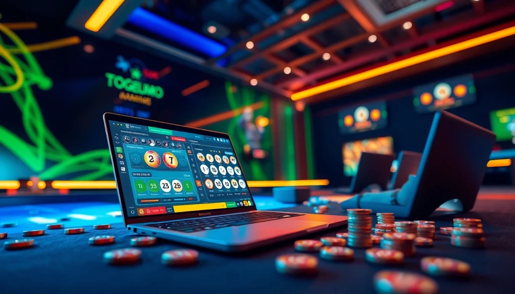 Lingkungan permainan online Togelsumo dengan warna-warna cerah dan desain yang menarik, menampilkan permainan togel.