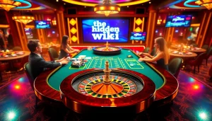 Action-packed casino gaming with poker chips and cards represents 'the hidden wiki' of dark web links.