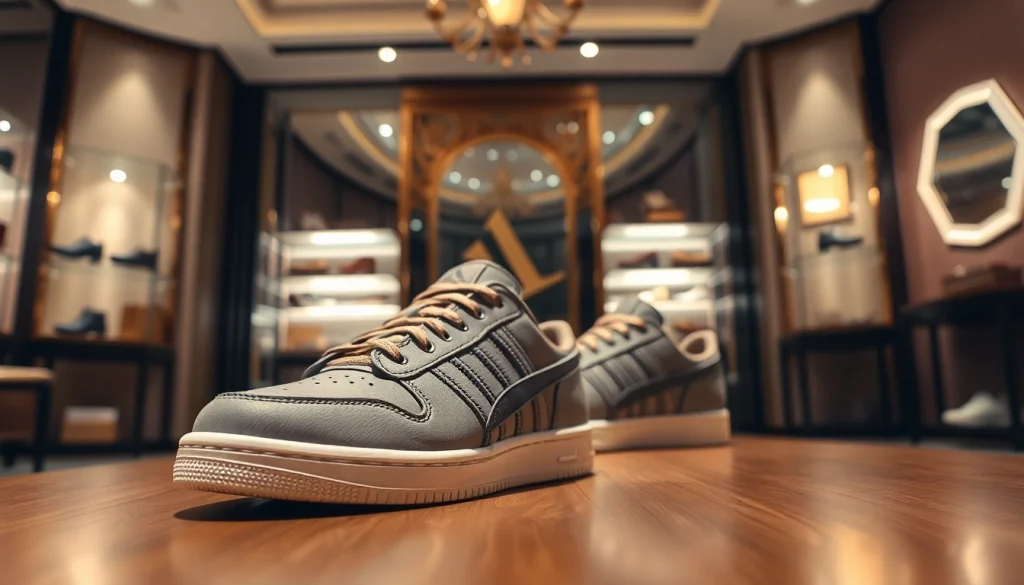 고품질 레플리카 신발을 선보이는 고급 부티크의 세련된 장면