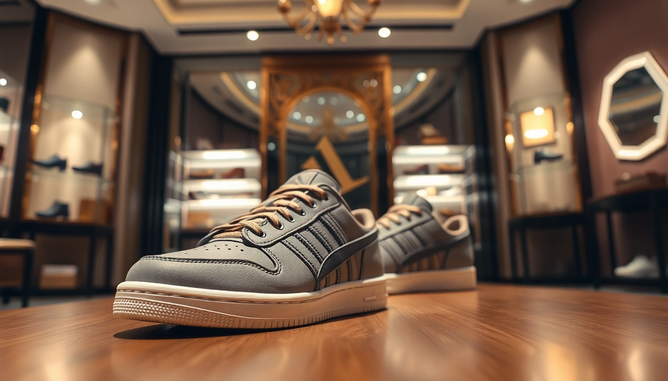 고품질 레플리카 신발을 선보이는 고급 부티크의 세련된 장면