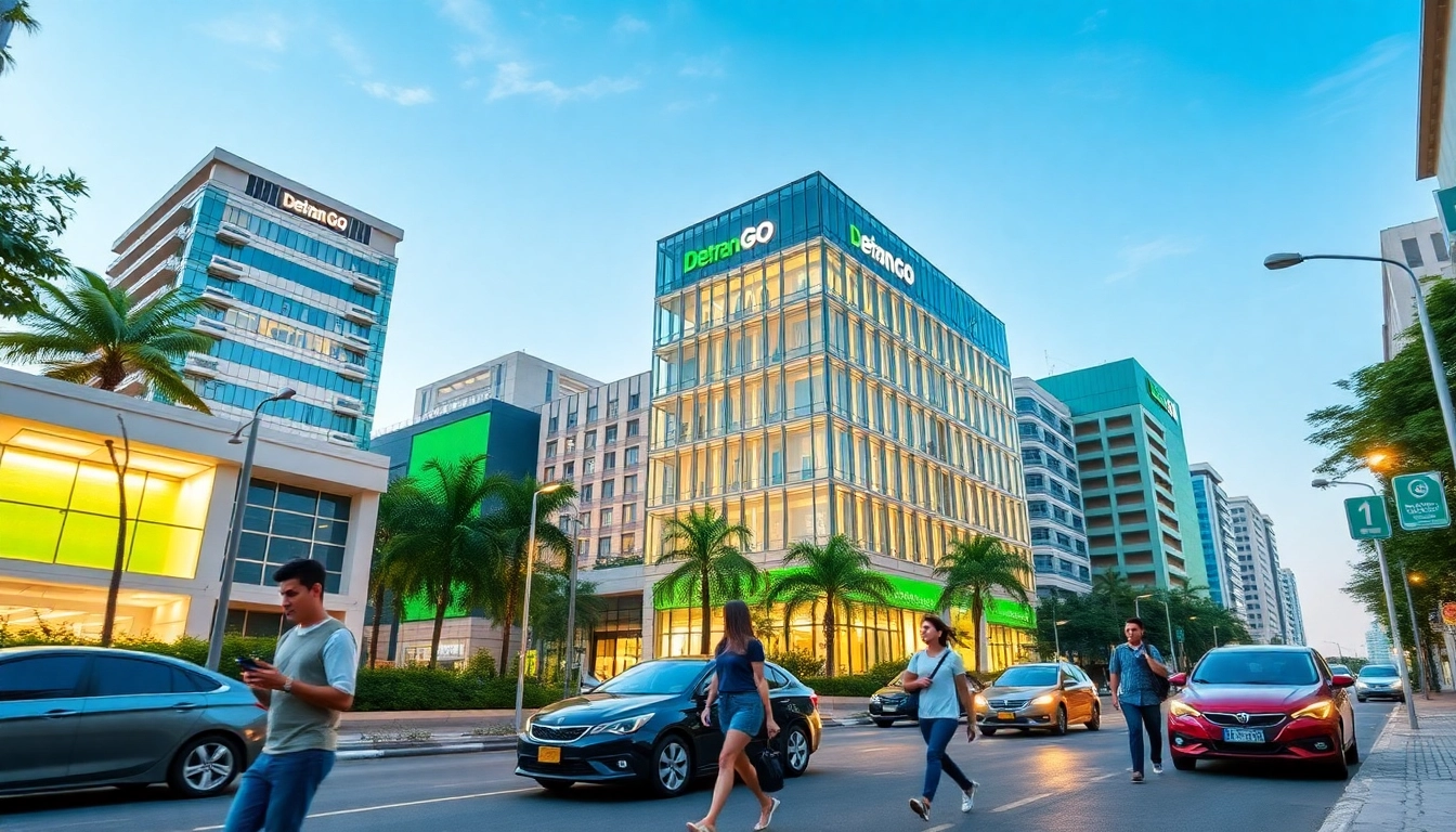 Vibrant cityscape of Goiânia emphasizing detran go services, featuring the Detran GO office building.