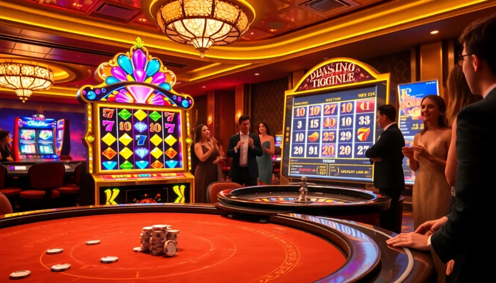 Exciting idn slot machine attracting players in a luxurious casino atmosphere.