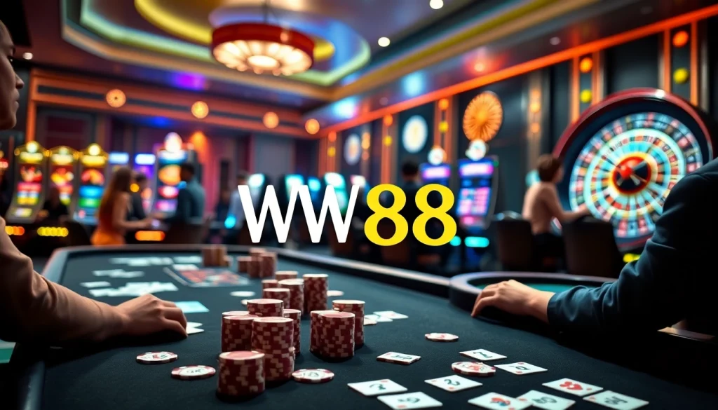 WW88 casino players enjoying thrilling card games and slots in a vibrant atmosphere.