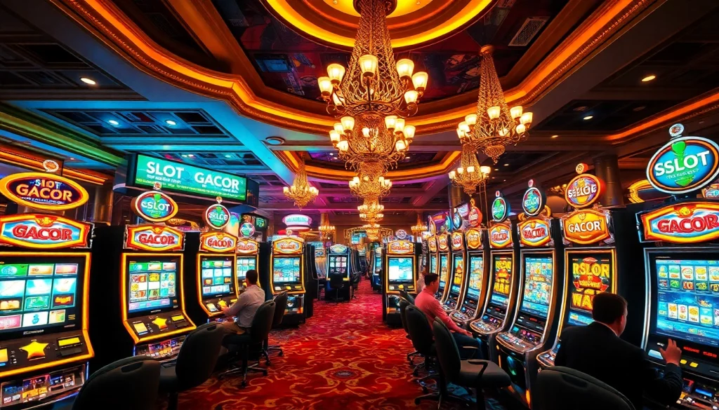 SLOT GACOR slot machines light up a luxurious casino atmosphere, capturing players' excitement.