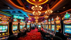 SLOT GACOR slot machines light up a luxurious casino atmosphere, capturing players' excitement.