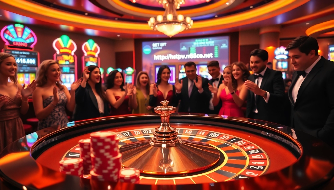 Casino players enjoying a roulette game at https://rr88co.net/ with vibrant atmosphere.