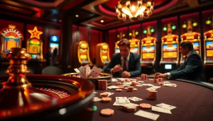 Experience thrilling moments at rikvip with vibrant poker chips and intense gameplay in a luxurious casino.