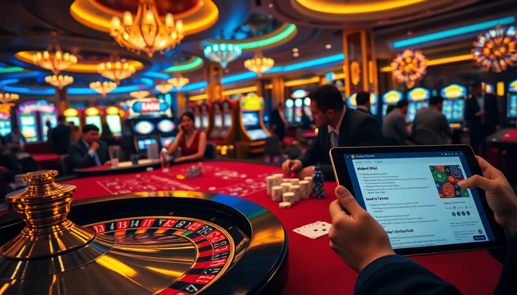 Casino atmosphere showcasing the hidden wiki, players at tables, and vibrant gambling elements.