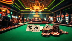 A vibrant casino scene featuring elegant poker gameplay with 79 king elements, showcasing excitement and luxury.