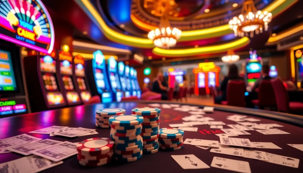 Exciting casino action showcasing tobet88's vibrant poker tables and slot machines.