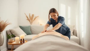 전문 치료사와 함께하는 편안한 출장마사지 홈 설정, 차분한 분위기 및 진정 요소들.