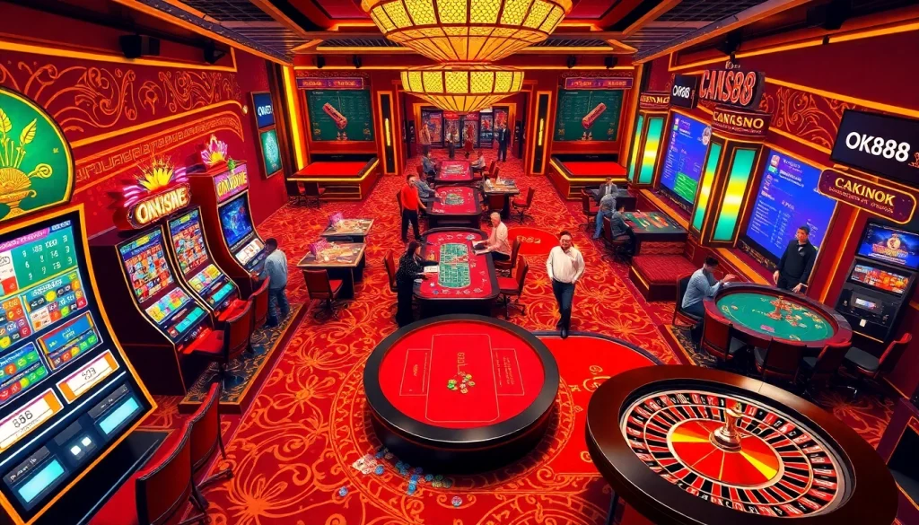 Experience the thrill of ok88 with vibrant casino elements and engaging gaming scenes.