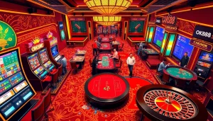 Experience the thrill of ok88 with vibrant casino elements and engaging gaming scenes.