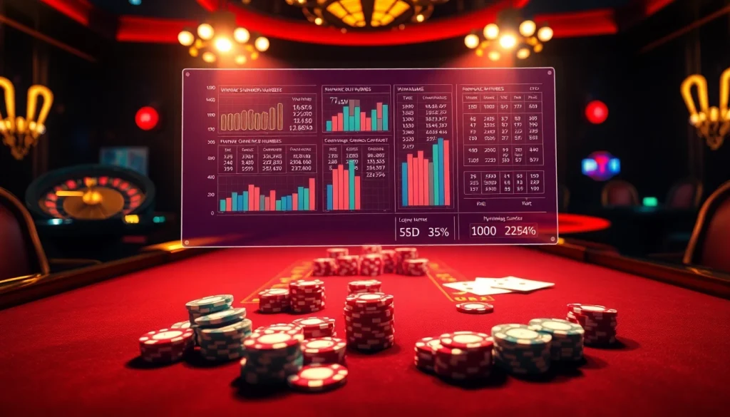 Công Cụ Phân Tích Lô Đề visualizing lottery analysis data amid vibrant casino elements.
