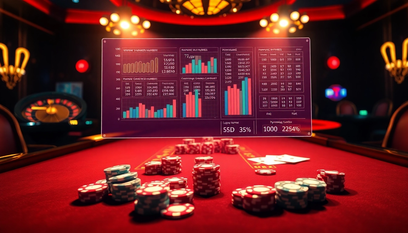Công Cụ Phân Tích Lô Đề visualizing lottery analysis data amid vibrant casino elements.
